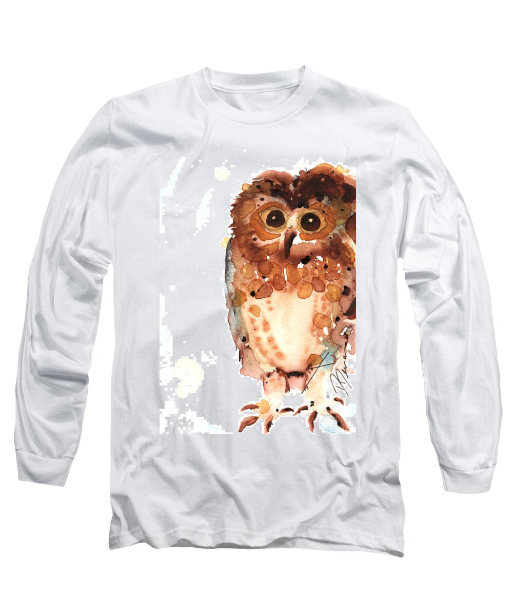 Owl Watercolor Long Sleeve T-Shirt featuring the painting Mind If I Join You? by Dawn Derman