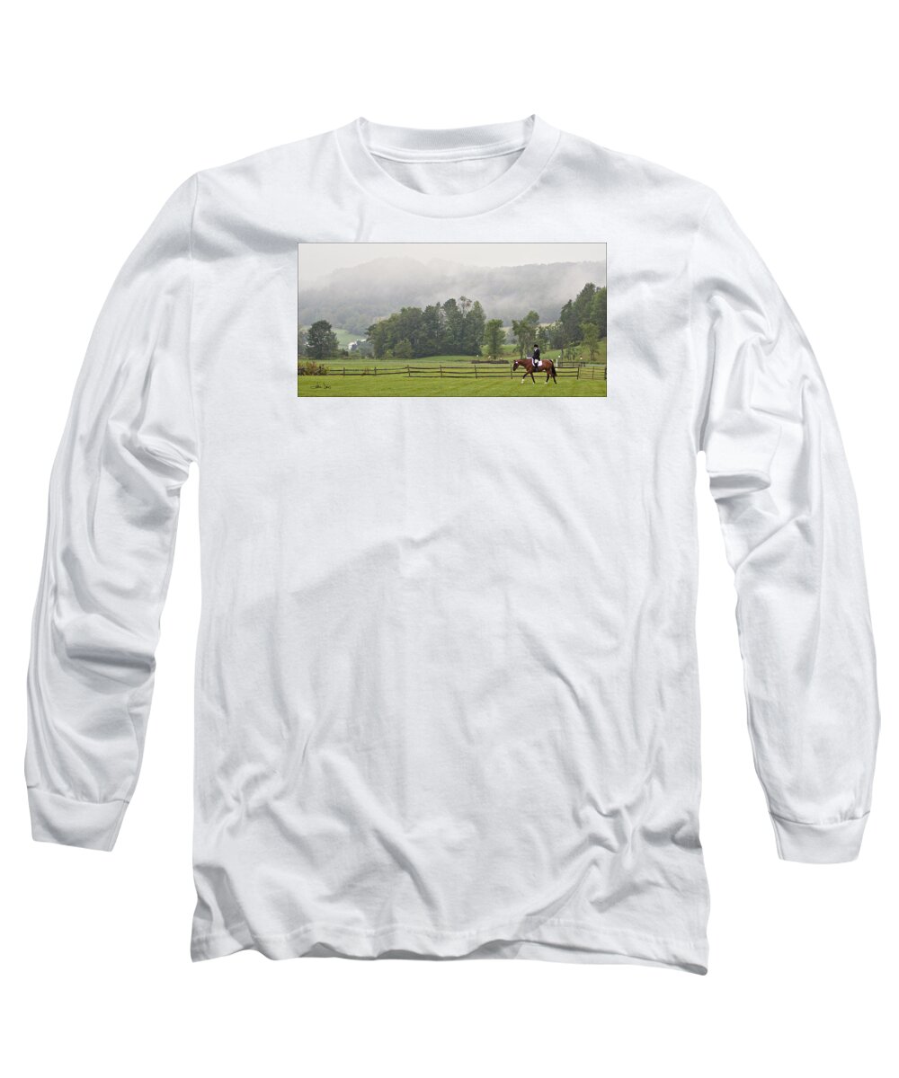 Dressage Long Sleeve T-Shirt featuring the photograph Misty Morning Ride by Joan Davis
