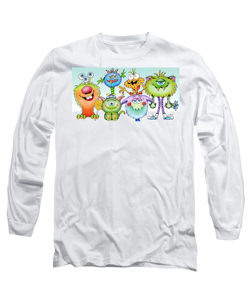 Color Pencil Long Sleeve T-Shirt featuring the painting Monster Friends by Annie Troe