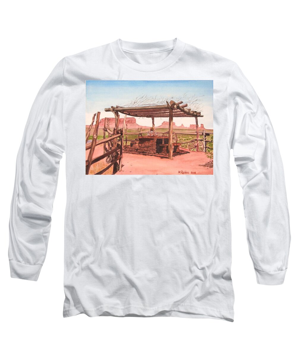 Monument Valley Long Sleeve T-Shirt featuring the painting Monument Valley Overlook by Mike Robles