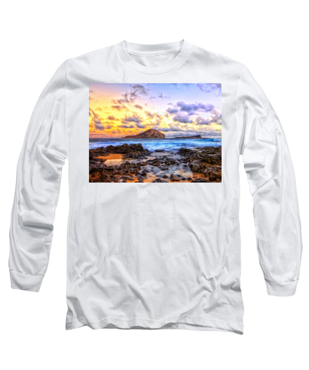 Morning Long Sleeve T-Shirt featuring the painting Morning at Makapuu by Dominic Piperata