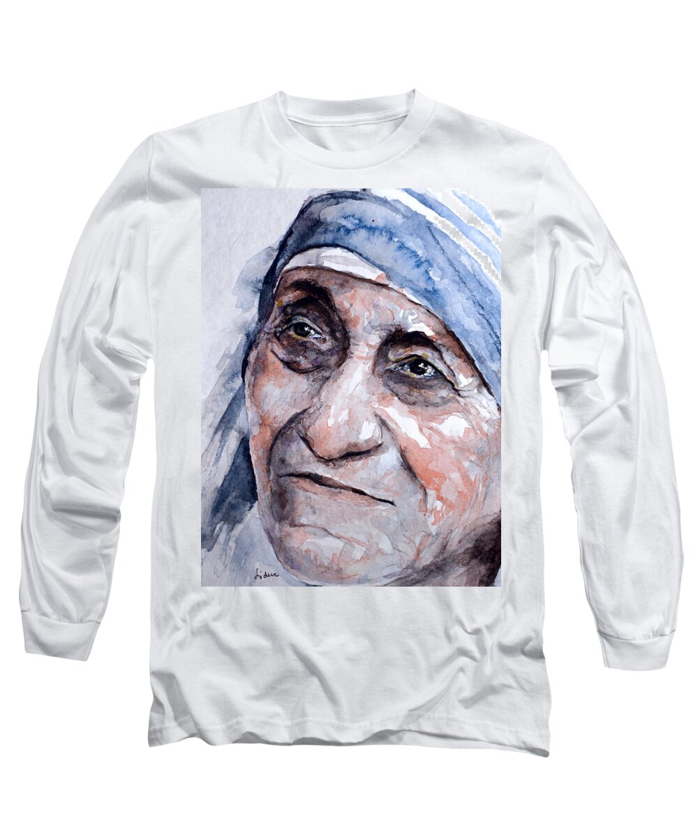 Theresa Long Sleeve T-Shirt featuring the painting Mother Theresa watercolor by Laur Iduc