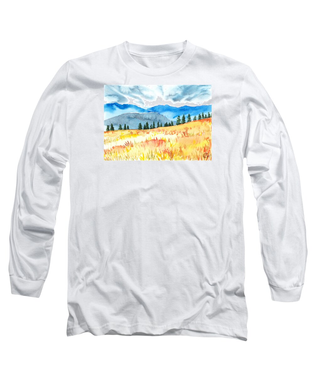 Painting Long Sleeve T-Shirt featuring the painting Mountain View by Kate Black