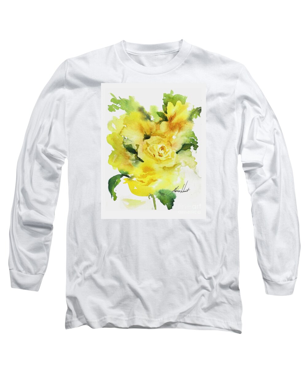 Contemporary Floral Long Sleeve T-Shirt featuring the painting Natural Grace  by Maria Hunt