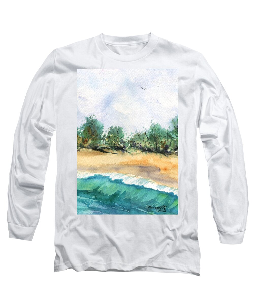 Kauai Beach Long Sleeve T-Shirt featuring the painting My Secret Beach by Marionette Taboniar