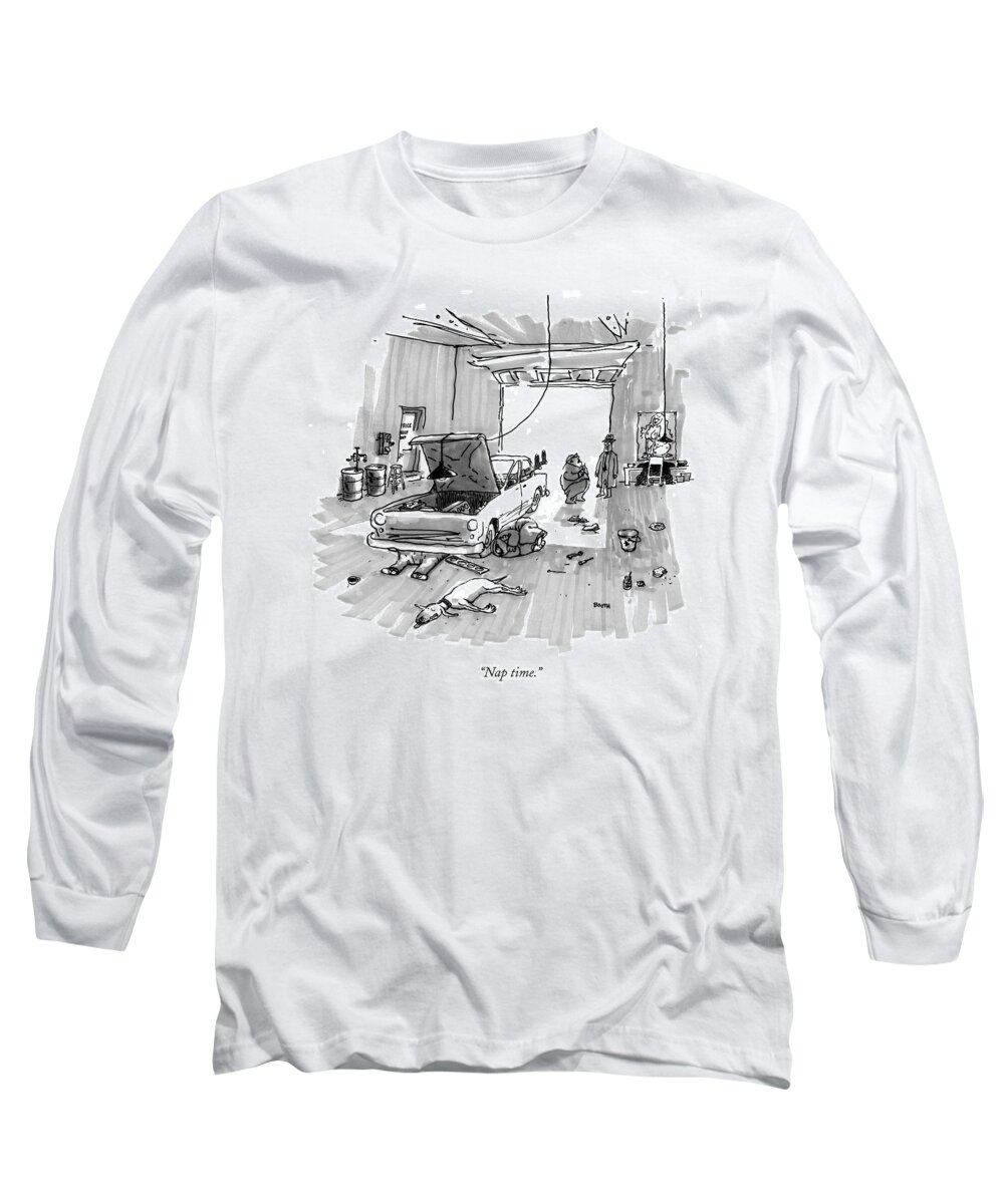 Business Long Sleeve T-Shirt featuring the drawing Nap Time by George Booth