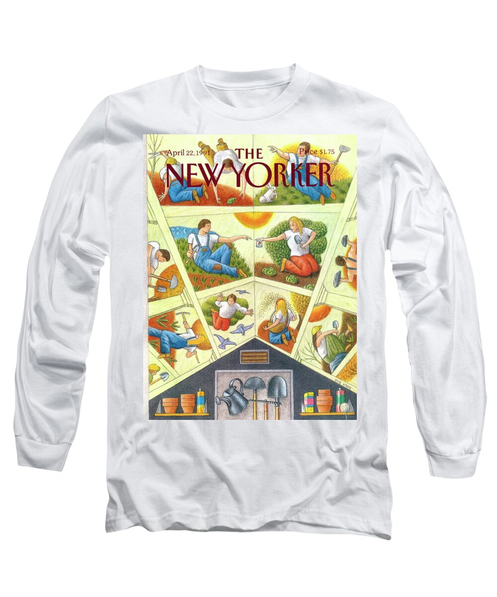 Household Chores Long Sleeve T-Shirt featuring the painting New Yorker April 22nd, 1991 by Bob Knox