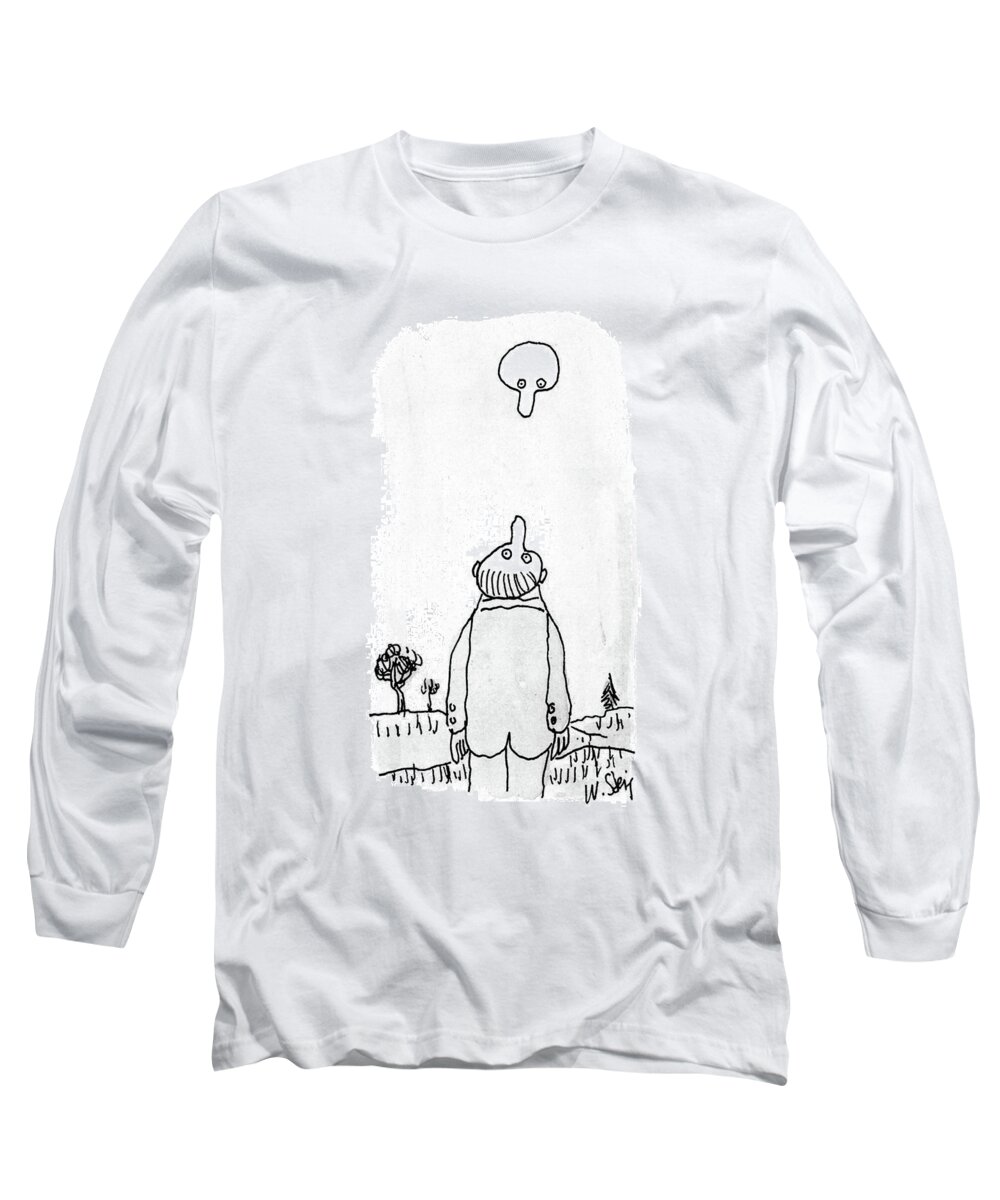 No Caption
Man With Long Nose Looks Up At Sky Long Sleeve T-Shirt featuring the drawing New Yorker August 3rd, 1987 by William Steig