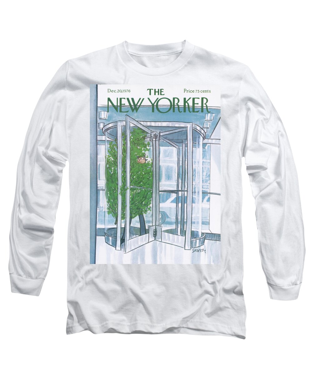 Revolving Door Long Sleeve T-Shirt featuring the painting New Yorker December 20th, 1976 by Charles Saxon