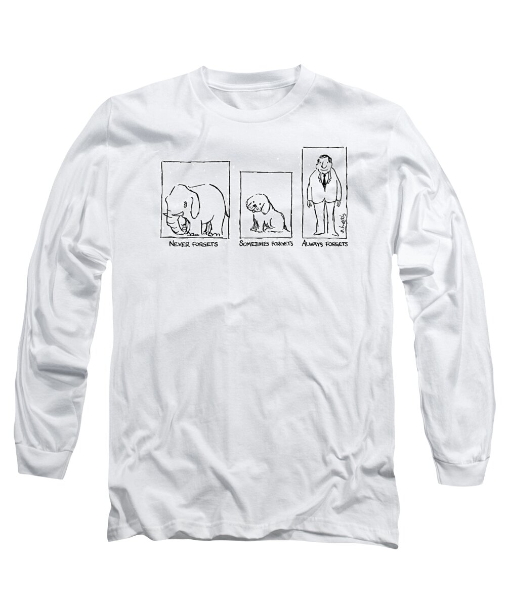 90522 Sha Sidney Harris (three Pictures. First Is An Elephant With Title Long Sleeve T-Shirt featuring the drawing New Yorker December 21st, 1981 by Sidney Harris