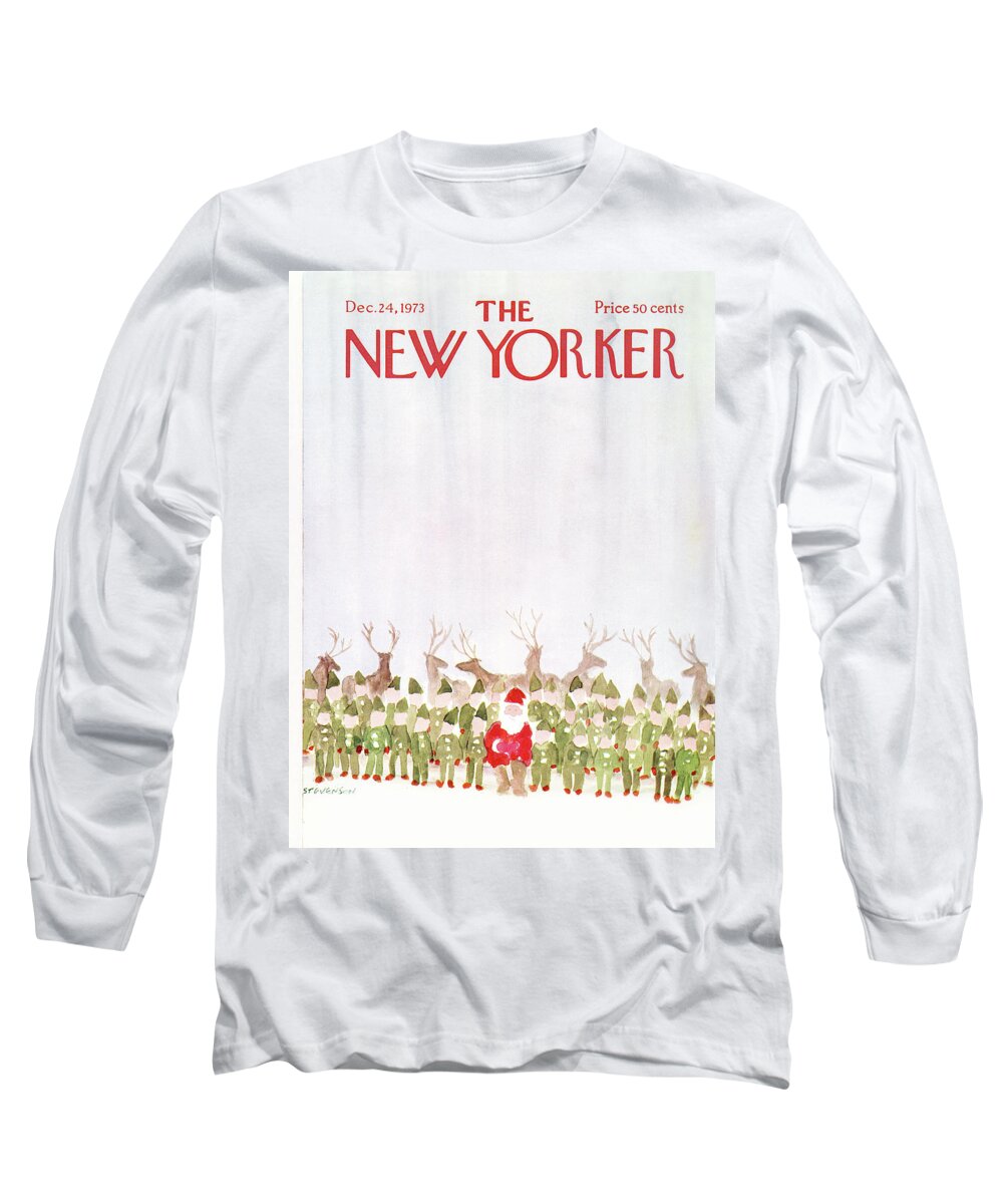 Christmas Long Sleeve T-Shirt featuring the painting New Yorker December 24th, 1973 by James Stevenson