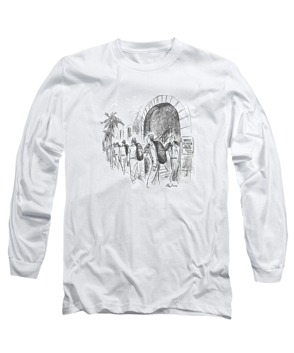 112330 Adu Alan Dunn Soldiers Leave Roney Hotel Plaza Long Sleeve T-Shirt featuring the drawing New Yorker December 5th, 1942 by Alan Dunn