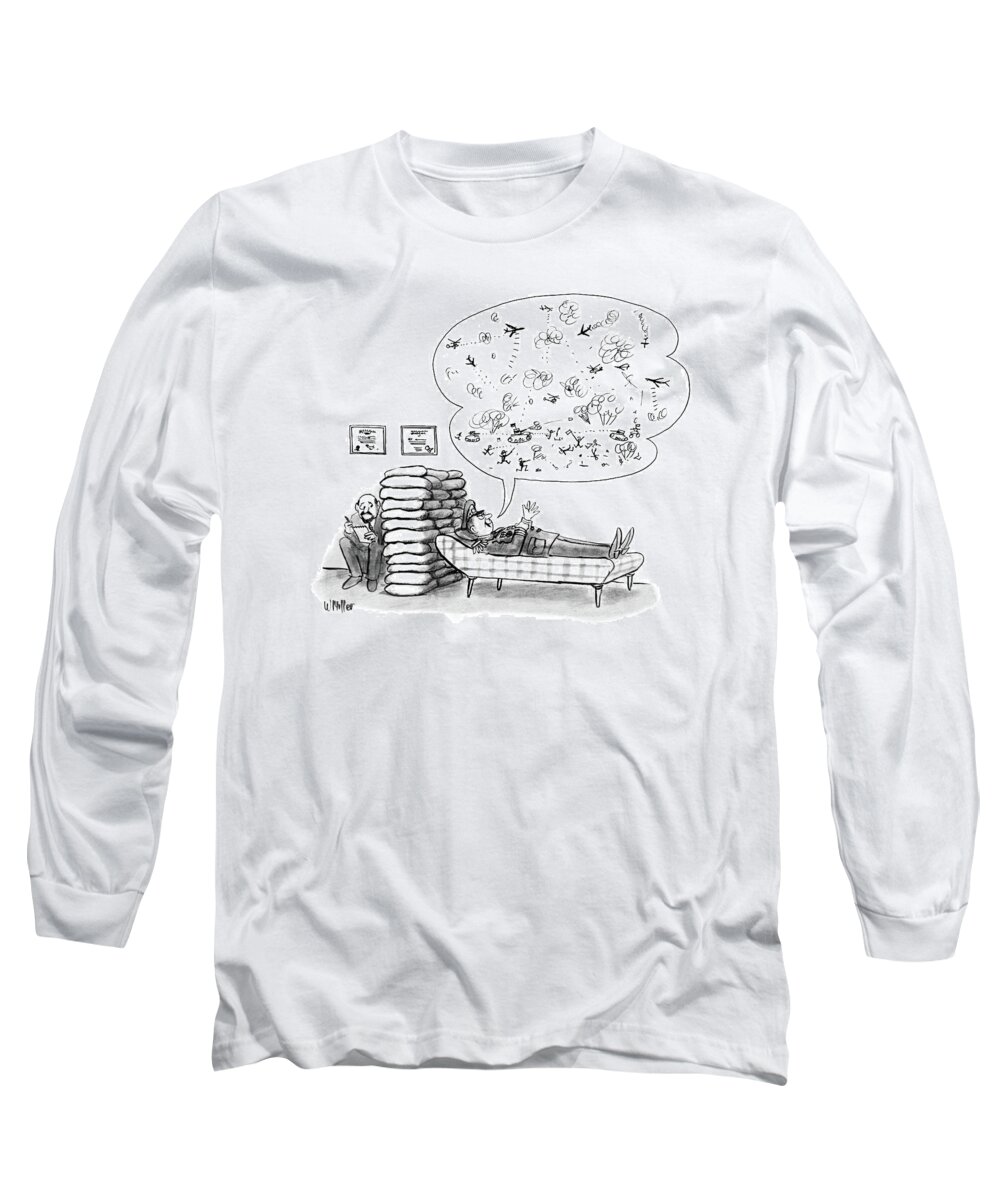 Military Long Sleeve T-Shirt featuring the drawing New Yorker February 7th, 1983 by Warren Miller