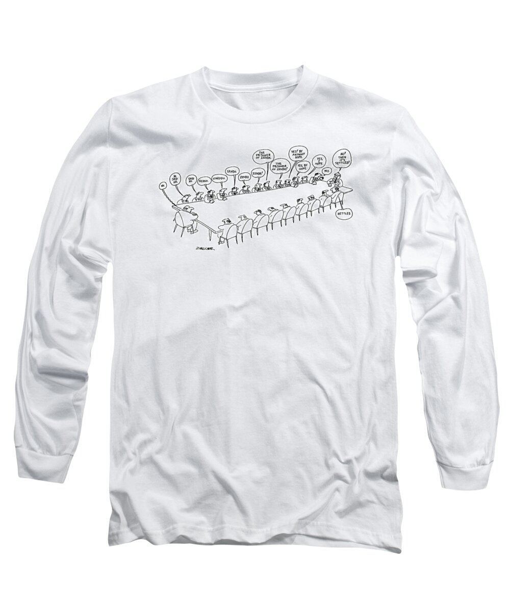 Business Long Sleeve T-Shirt featuring the drawing New Yorker February 8th, 1982 by Jack Ziegler