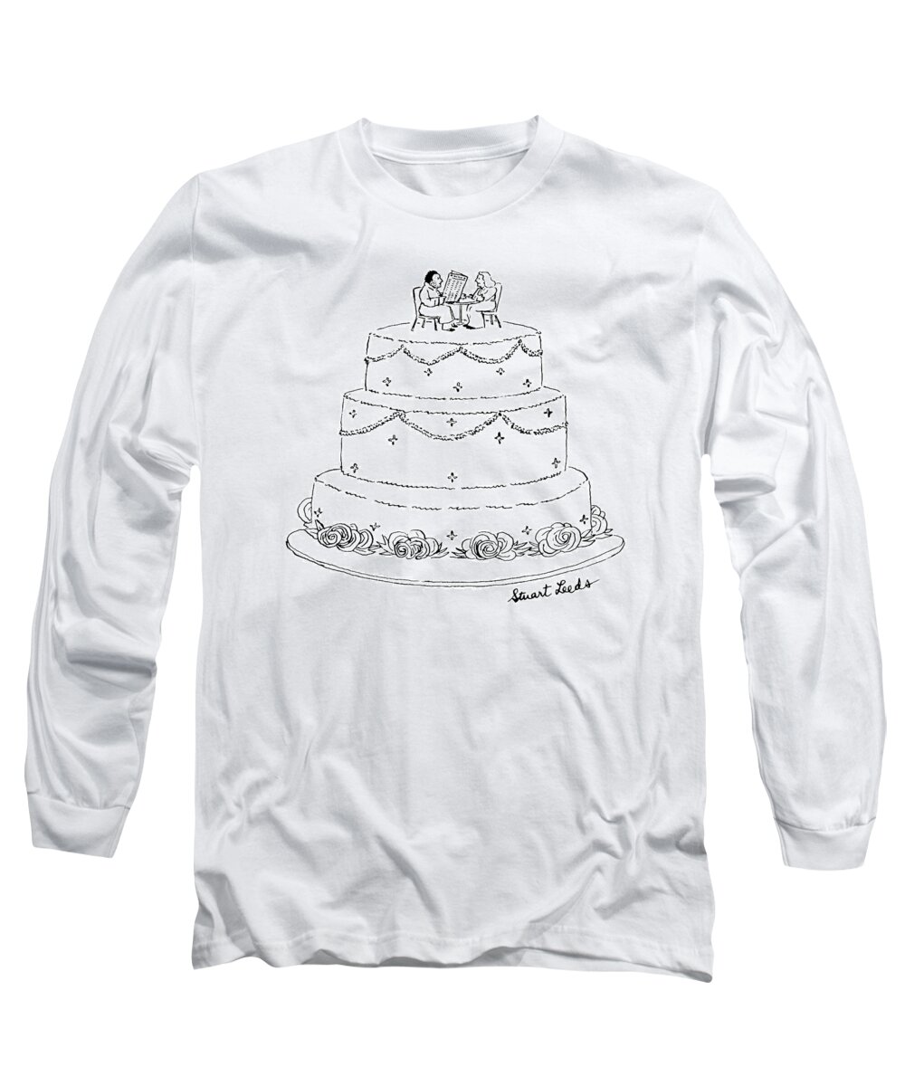 No Caption
Wedding Cake With Man And Woman Sitting On Top Long Sleeve T-Shirt featuring the drawing New Yorker January 26th, 1987 by Stuart Leeds