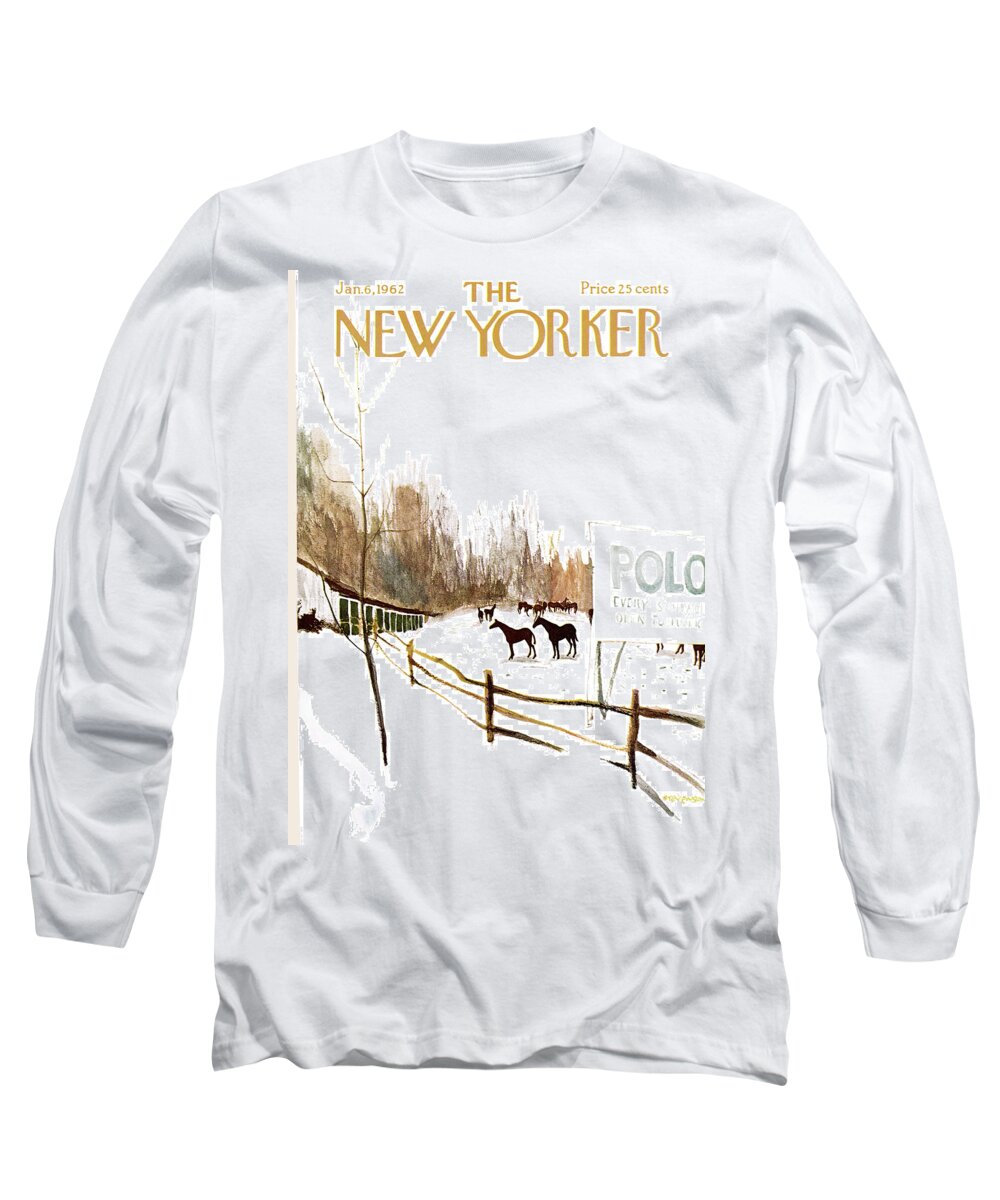 Suburb Long Sleeve T-Shirt featuring the painting New Yorker January 6th, 1962 by James Stevenson