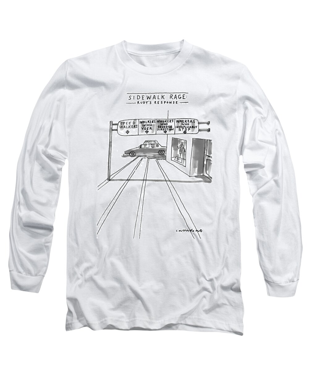 Sidewalks Long Sleeve T-Shirt featuring the drawing New Yorker July 12th, 1999 by Michael Crawford