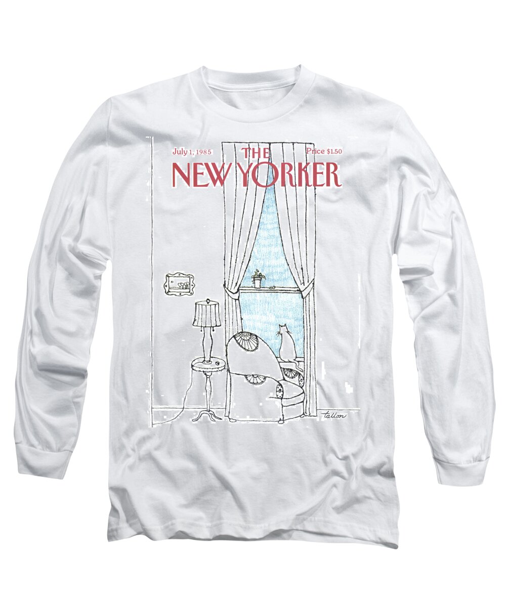 Cats Long Sleeve T-Shirt featuring the painting New Yorker July 1st, 1985 by Robert Tallon