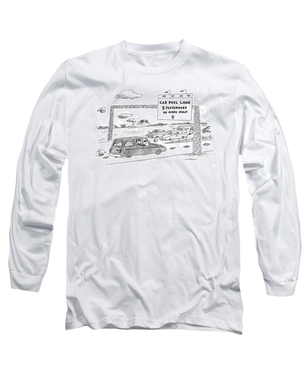 Autos Long Sleeve T-Shirt featuring the drawing New Yorker July 7th, 1997 by Michael Maslin