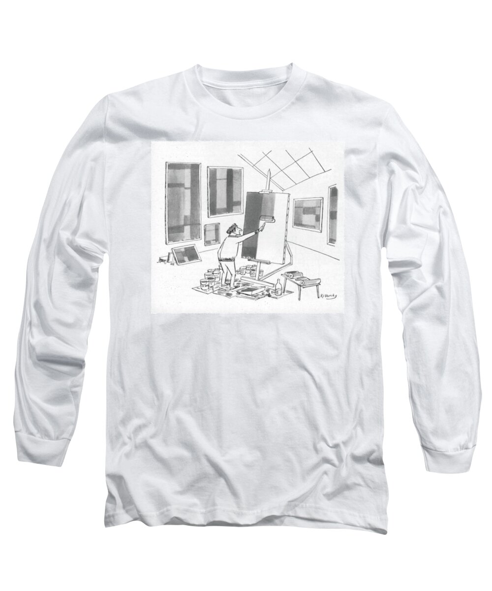 91748 Ako Anatol Kovarsky (artist Using Paint Rollers On Canvas.)
 Absurd Art Artist Artistic Artwork Canvas Galleries Gallery Humanities Museum Museums Paint Painter Painting Ridiculous Rollers Silly Using Long Sleeve T-Shirt featuring the drawing New Yorker June 4th, 1955 by Anatol Kovarsky