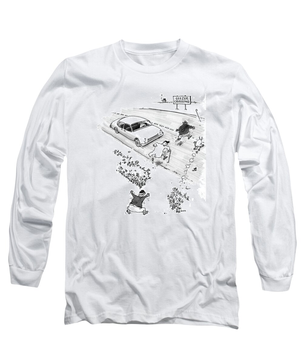 Old Age Long Sleeve T-Shirt featuring the drawing New Yorker October 13th, 1997 by George Booth