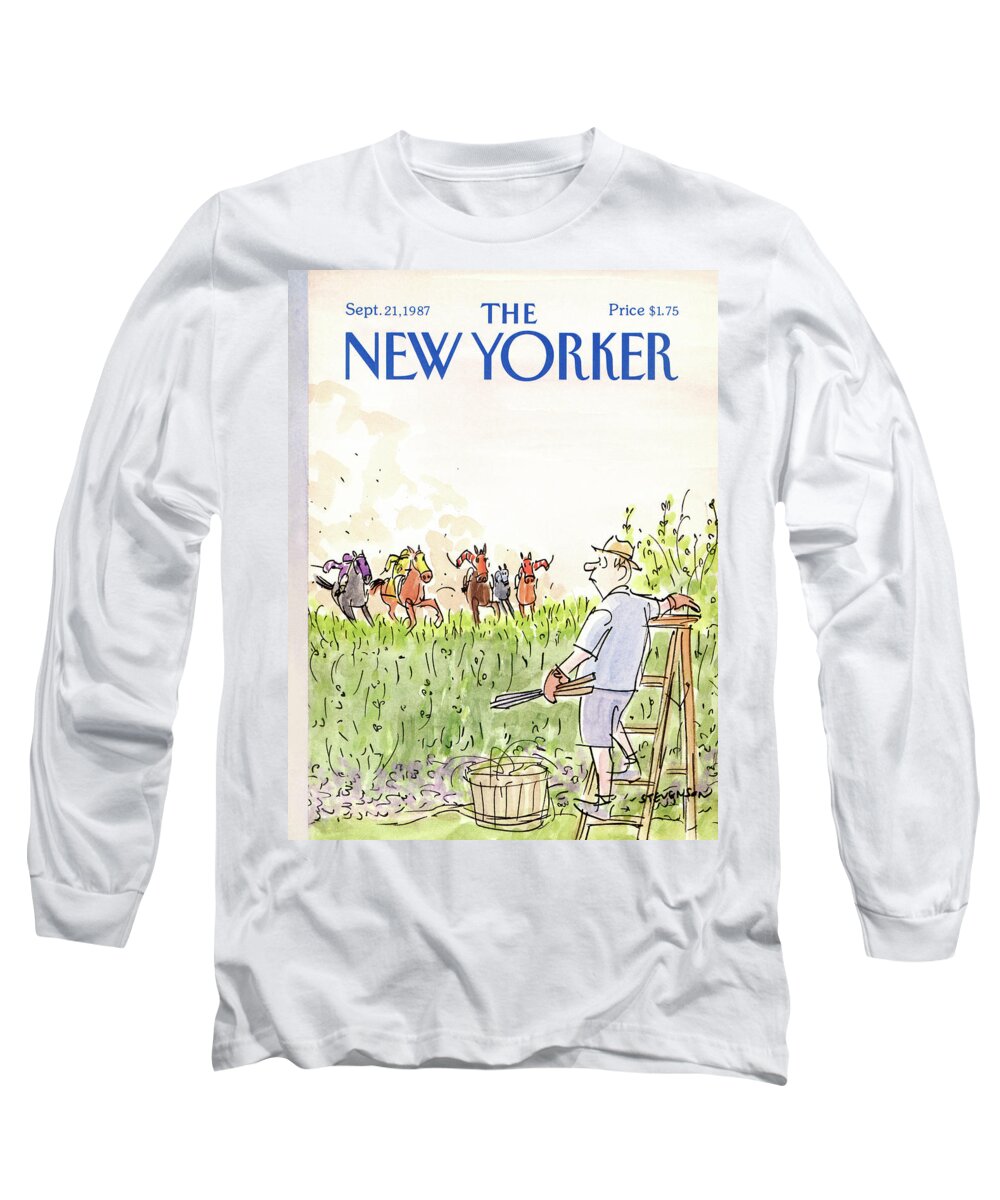  Nature Long Sleeve T-Shirt featuring the painting New Yorker September 21st, 1987 by James Stevenson