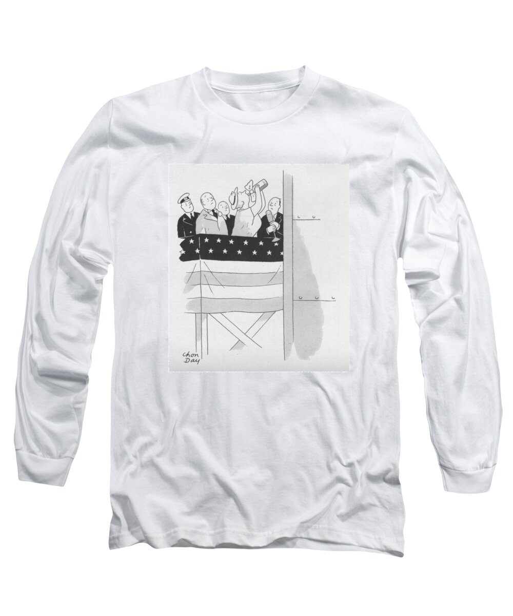 112851 Cda Chon Day Long Sleeve T-Shirt featuring the drawing New Yorker September 4th, 1943 by Chon Day