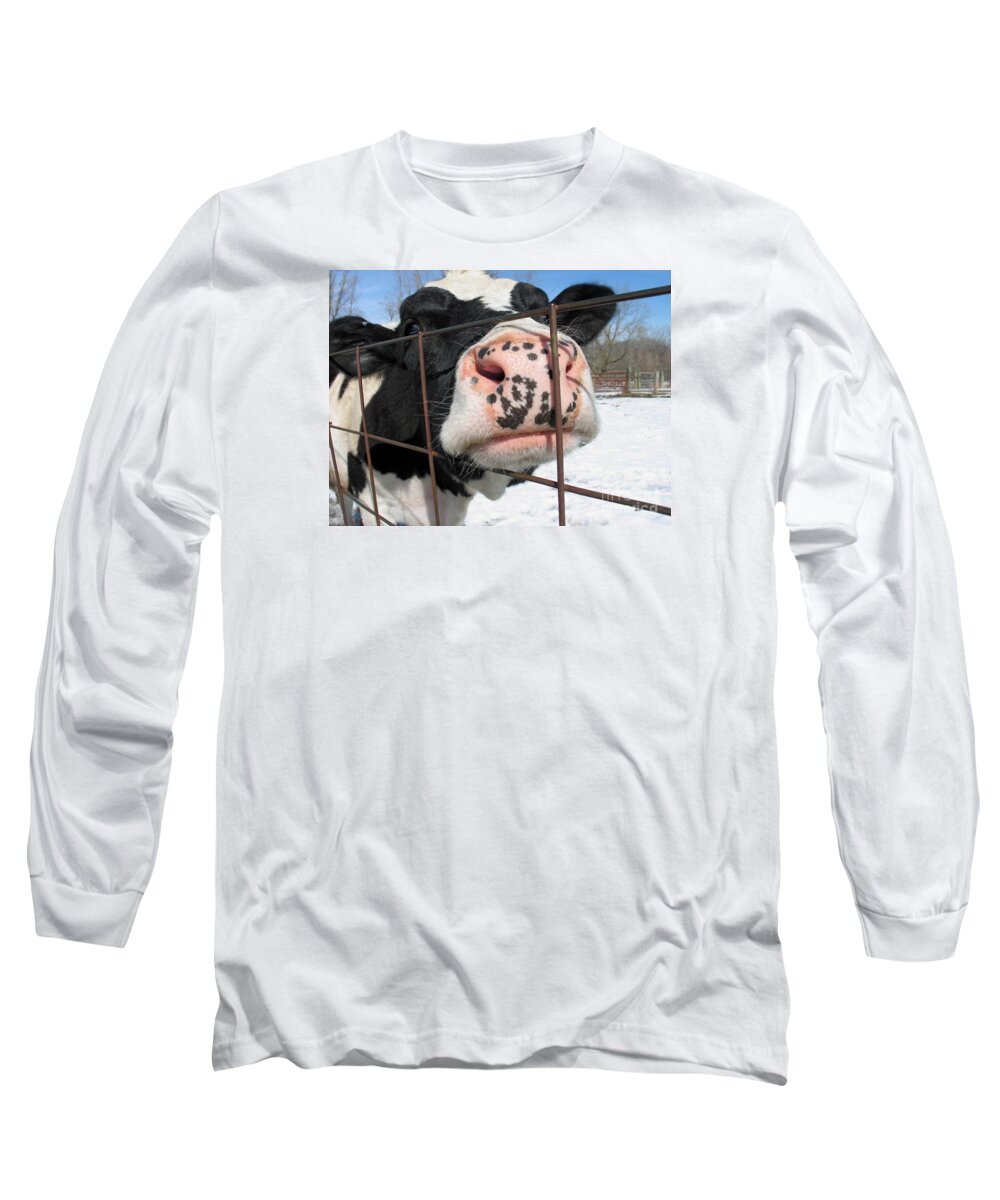 Cow Long Sleeve T-Shirt featuring the photograph Nosy by Ann Horn