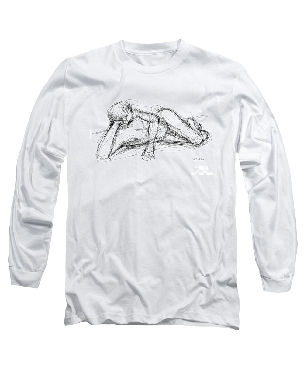 Male Sketches Long Sleeve T-Shirt featuring the drawing Nude Male Sketches 5 by Gordon Punt