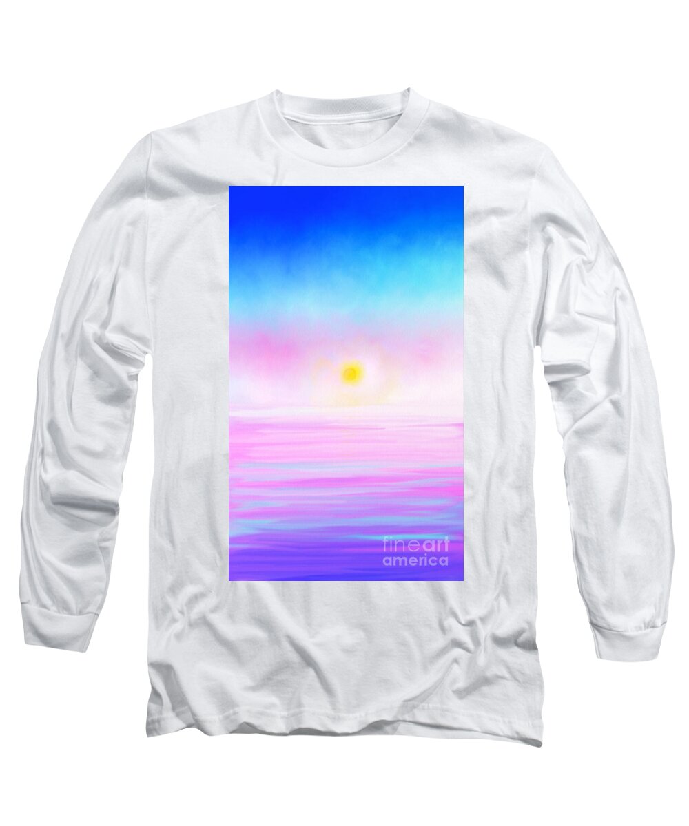 Ocean Sunset Long Sleeve T-Shirt featuring the painting Ocean Sunset by Anita Lewis