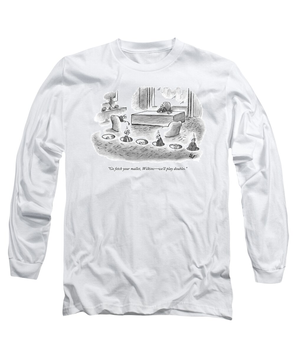 Corporate Long Sleeve T-Shirt featuring the drawing Officeworkers In Holes by Frank Cotham