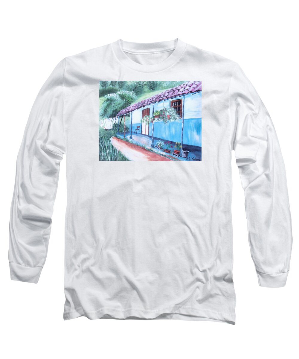 Old Colombia Home Long Sleeve T-Shirt featuring the painting Old Colombia House by Luis F Rodriguez