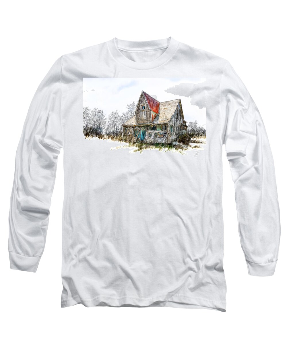 Abandoned Long Sleeve T-Shirt featuring the digital art Old house by Debra Baldwin