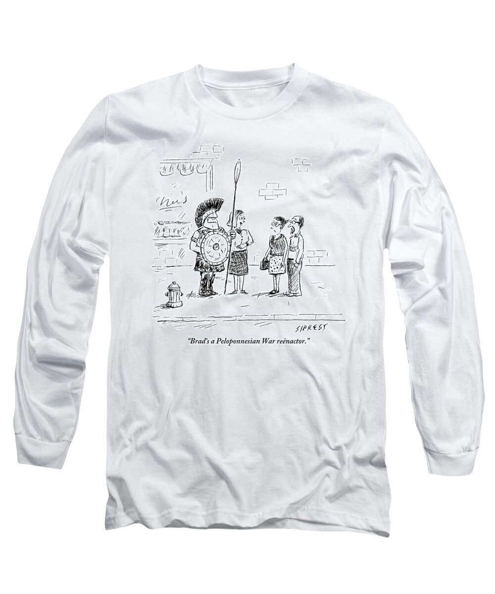 Introductions Long Sleeve T-Shirt featuring the drawing On A Streetcorner by David Sipress