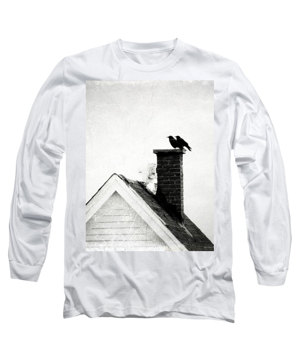 Crows Long Sleeve T-Shirt featuring the photograph On The Chimney by Zinvolle Art