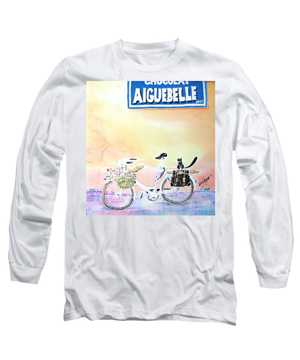 Bicycle Long Sleeve T-Shirt featuring the painting On the way by Hisayo OHTA