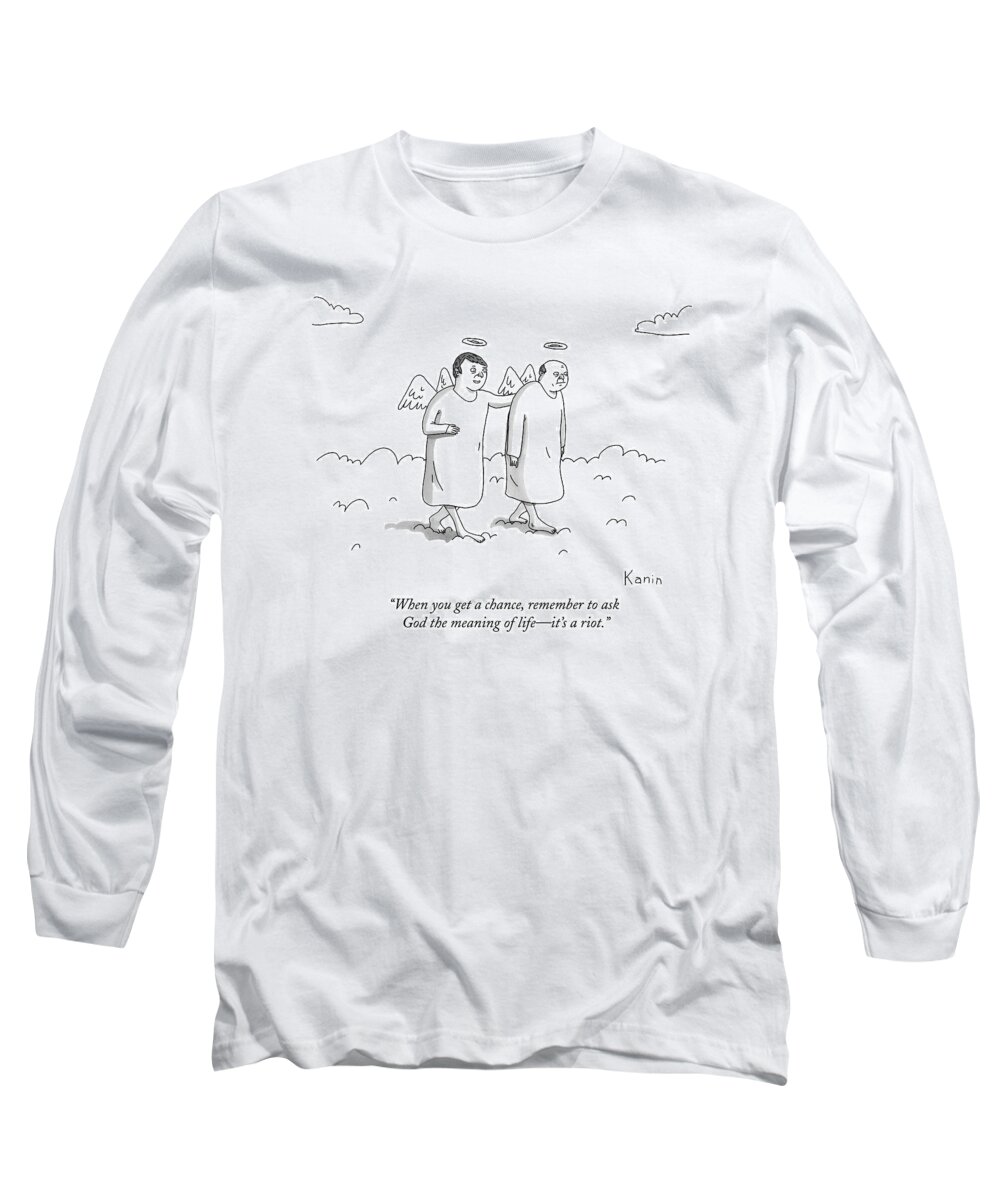 Meaning Of Life Long Sleeve T-Shirt featuring the drawing One Angel Speaks To Another In Heaven by Zachary Kanin