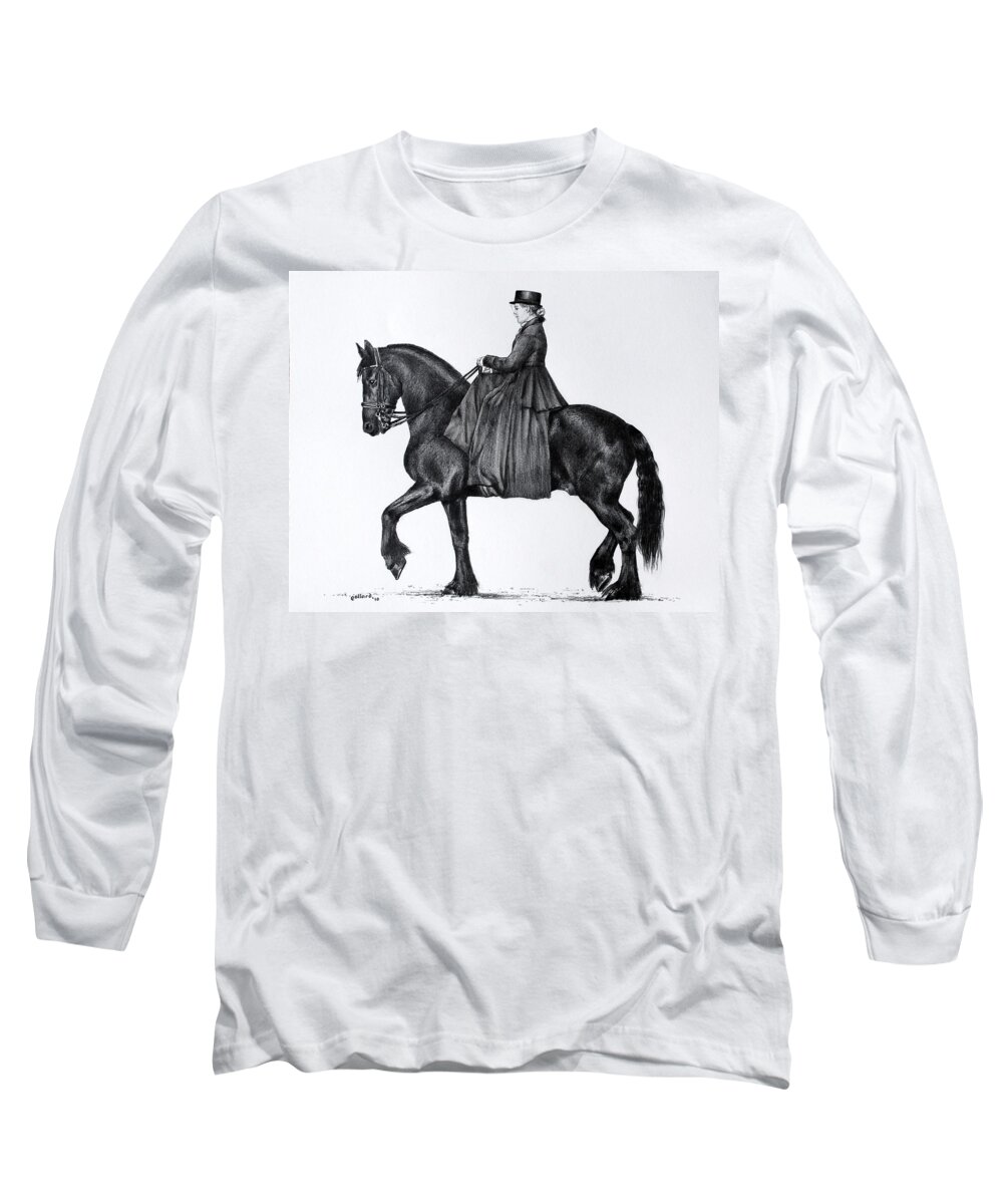 Friesian Long Sleeve T-Shirt featuring the drawing Onyx by Glenn Pollard