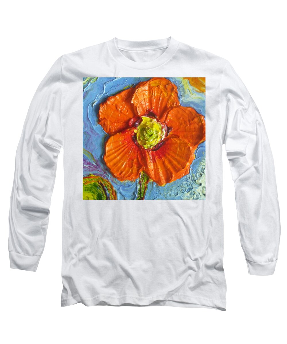 Orange Long Sleeve T-Shirt featuring the painting Paris' Orange Poppy by Paris Wyatt Llanso