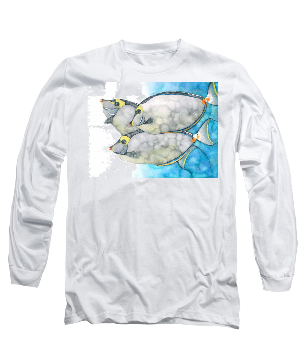 Unicornfish Long Sleeve T-Shirt featuring the painting Orangespine Unicornfish by Pauline Walsh Jacobson