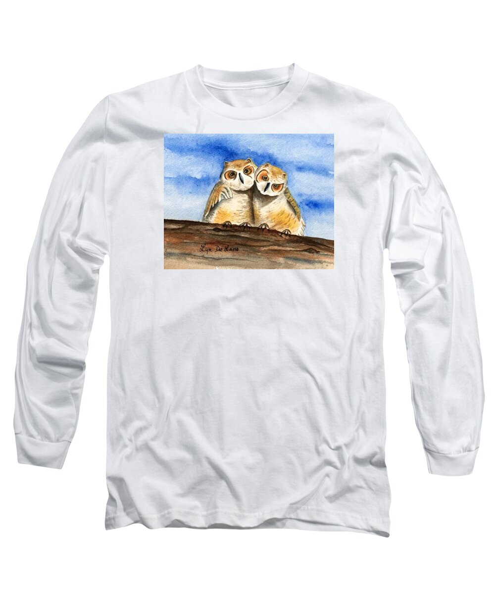 Owls Long Sleeve T-Shirt featuring the painting Owl Babies by Lyn DeLano