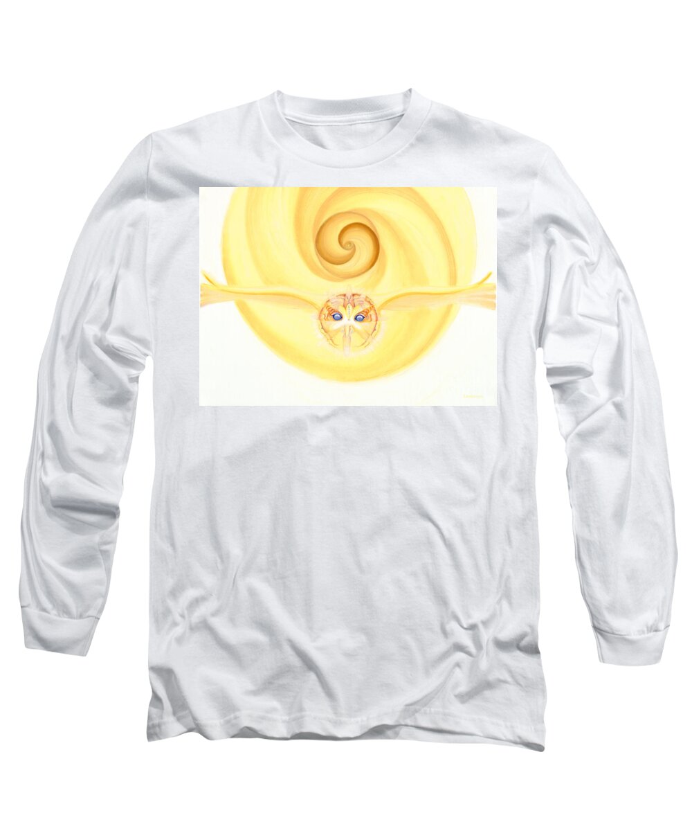 Owl Long Sleeve T-Shirt featuring the drawing Owl Looking Into the Divine by Robin Aisha Landsong