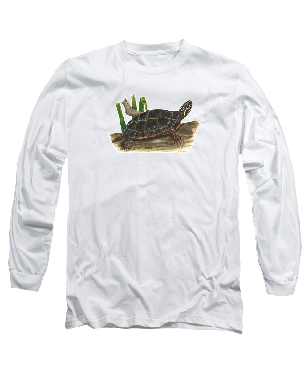 Painted Turtle Long Sleeve T-Shirt featuring the painting Painted Turtle by Cindy Hitchcock