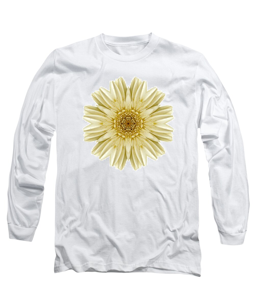 Flower Long Sleeve T-Shirt featuring the photograph Pale Yellow Gerbera Daisy III Flower Mandala White by David J Bookbinder