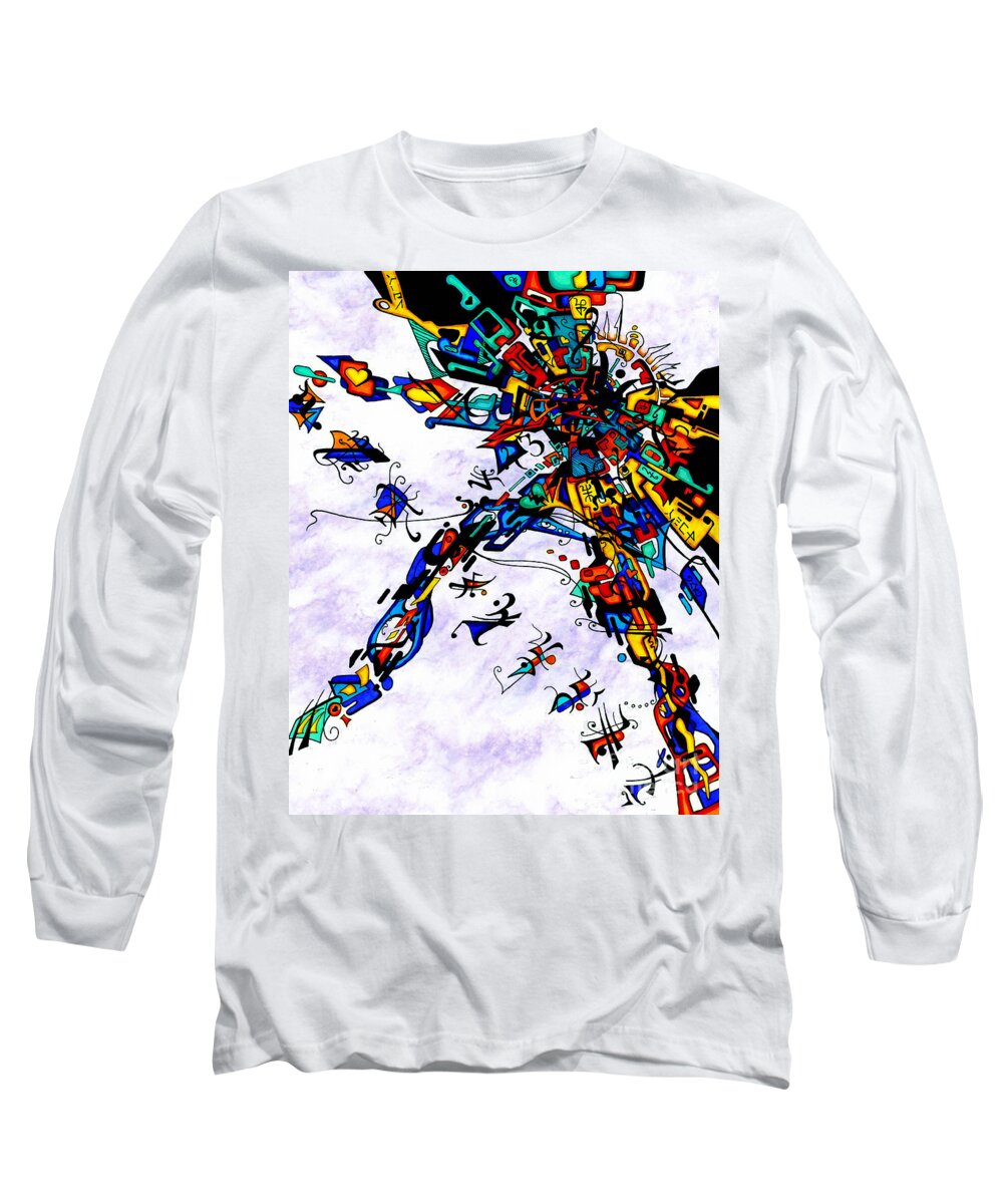 Abstract Long Sleeve T-Shirt featuring the drawing Past meets Present by Joey Gonzalez