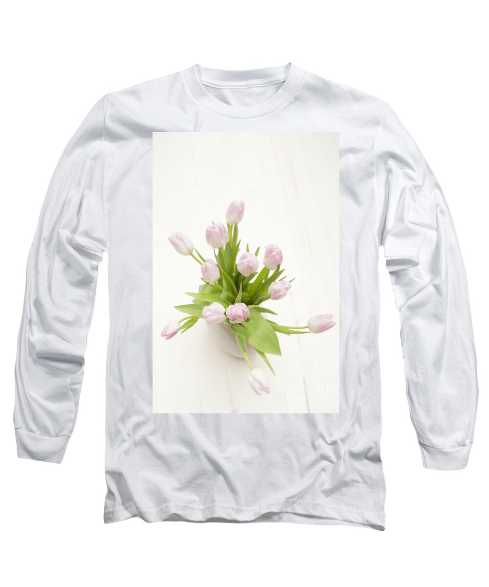 Arranged Long Sleeve T-Shirt featuring the photograph Pastel Pink Tulips by Anne Gilbert