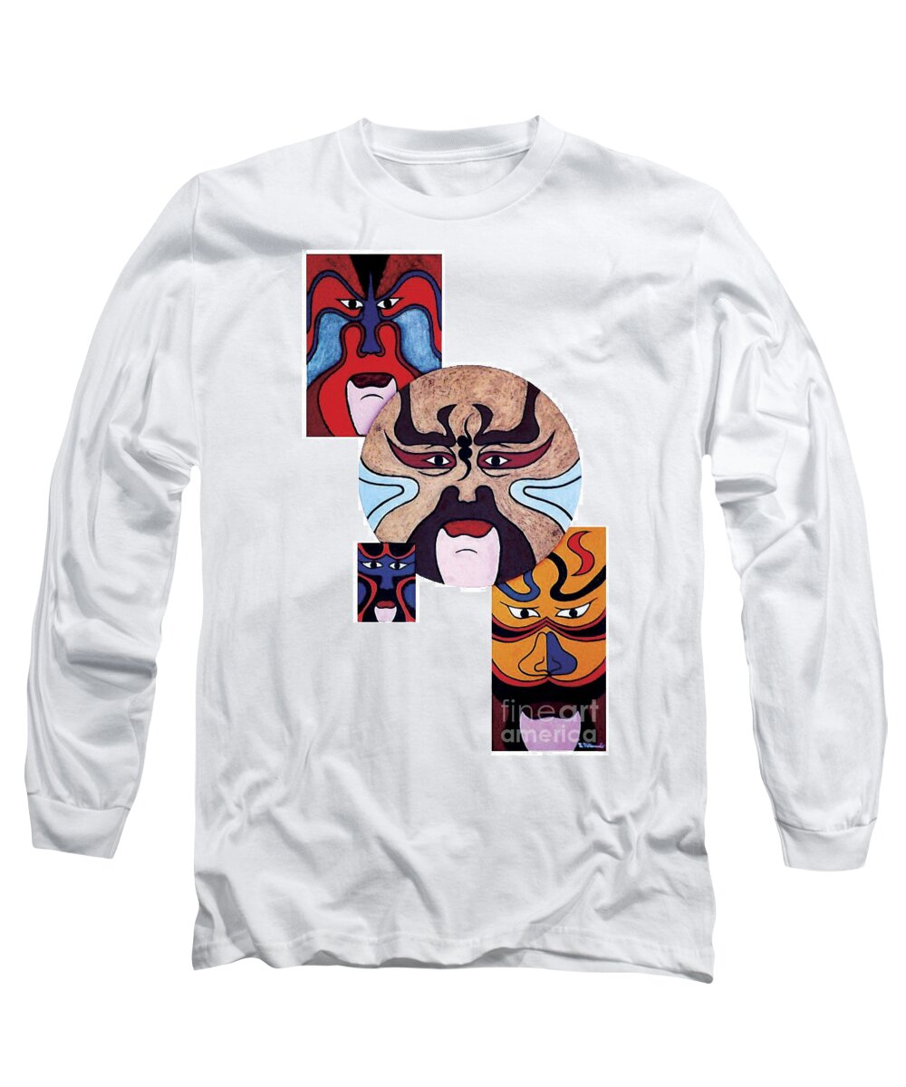 Figurative Abstract Long Sleeve T-Shirt featuring the painting PekingOpera No.2 by Fei A