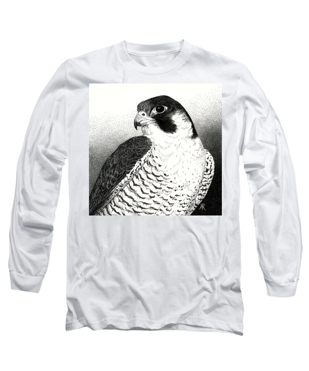 Bird Long Sleeve T-Shirt featuring the drawing Peregrine Falcon by Ann Ranlett