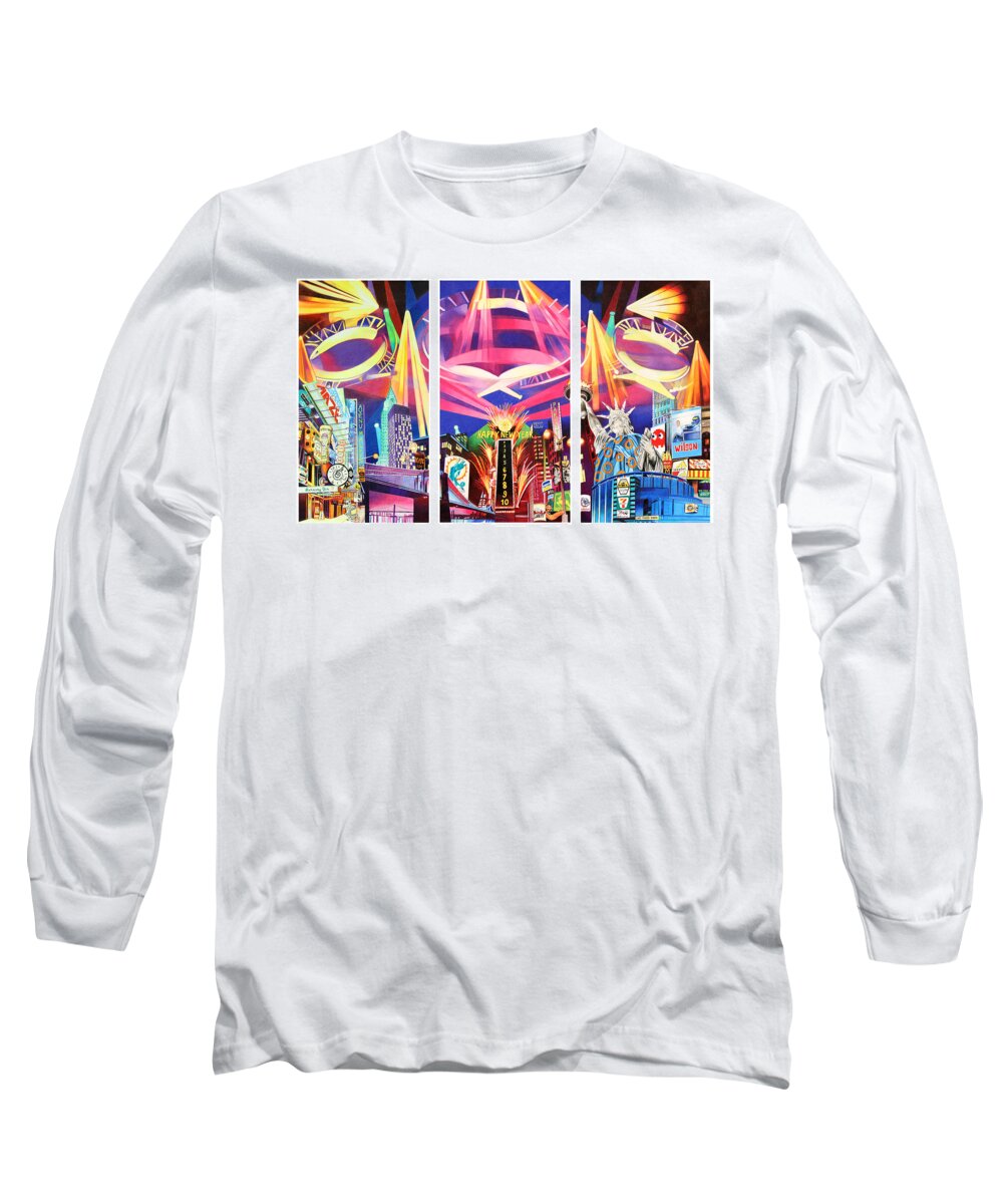 Phish Long Sleeve T-Shirt featuring the drawing Phish New York for New Years Triptych by Joshua Morton