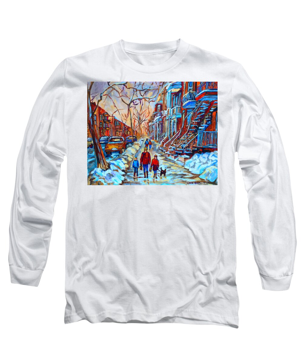 Montreal Long Sleeve T-Shirt featuring the painting Plateau Montreal Street Scene by Carole Spandau